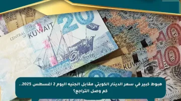 هبوط كبير في سعر الدينار الكويتي مقابل الجنيه اليوم 2 أغسطس 2025.. كم وصل التراجع؟